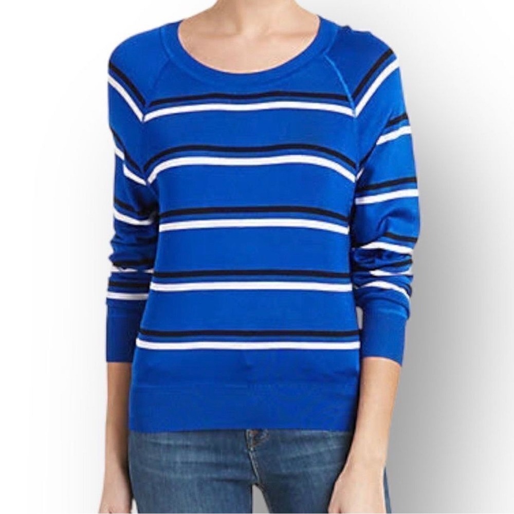 Sandro Paris Blue White Black Stripe Raglan Crewneck Sweater Size 1